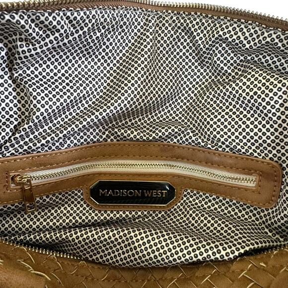 Madison West Tan Woven Satchel Shoulder Bag Chain Strap Travel Carry On NWOT - Picture 11 of 16
